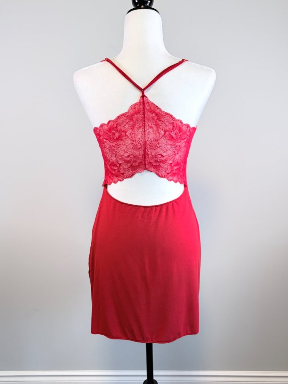 Victoria's Secret Nightgown Sleep Chemise Loungewear Lace Back Holiday Red Large